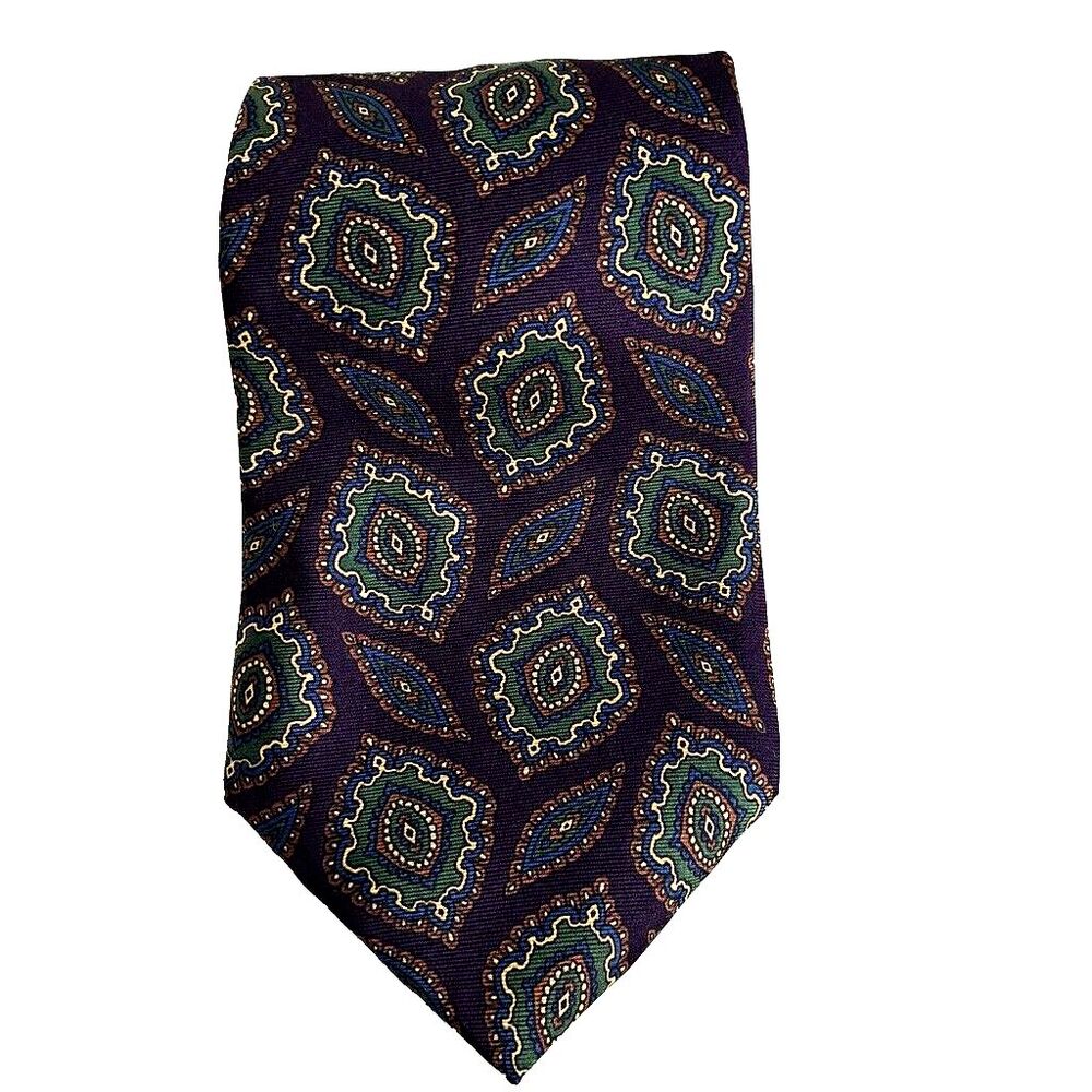 Claybrooke Vintage Silk Tie, Purple Geometric 58” Long 4" Wide USA Made